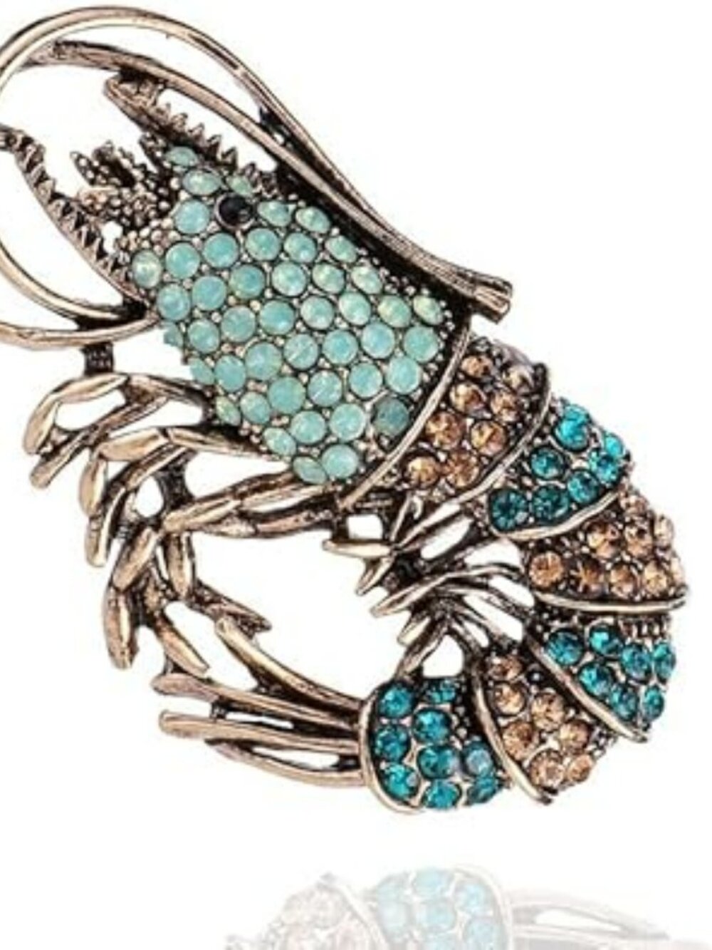 NEW Blue Rhinestone Lobster Brooch Pin Statement Crystal Ocean Beach Jewelry
